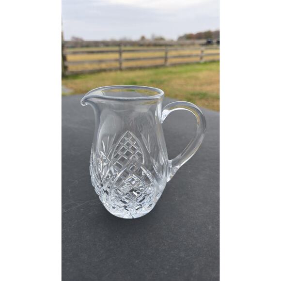 Crystal Glass Creamer Pitcher Clear Cut Diamond Starburst Base Small Decor - Picture 1 of 9